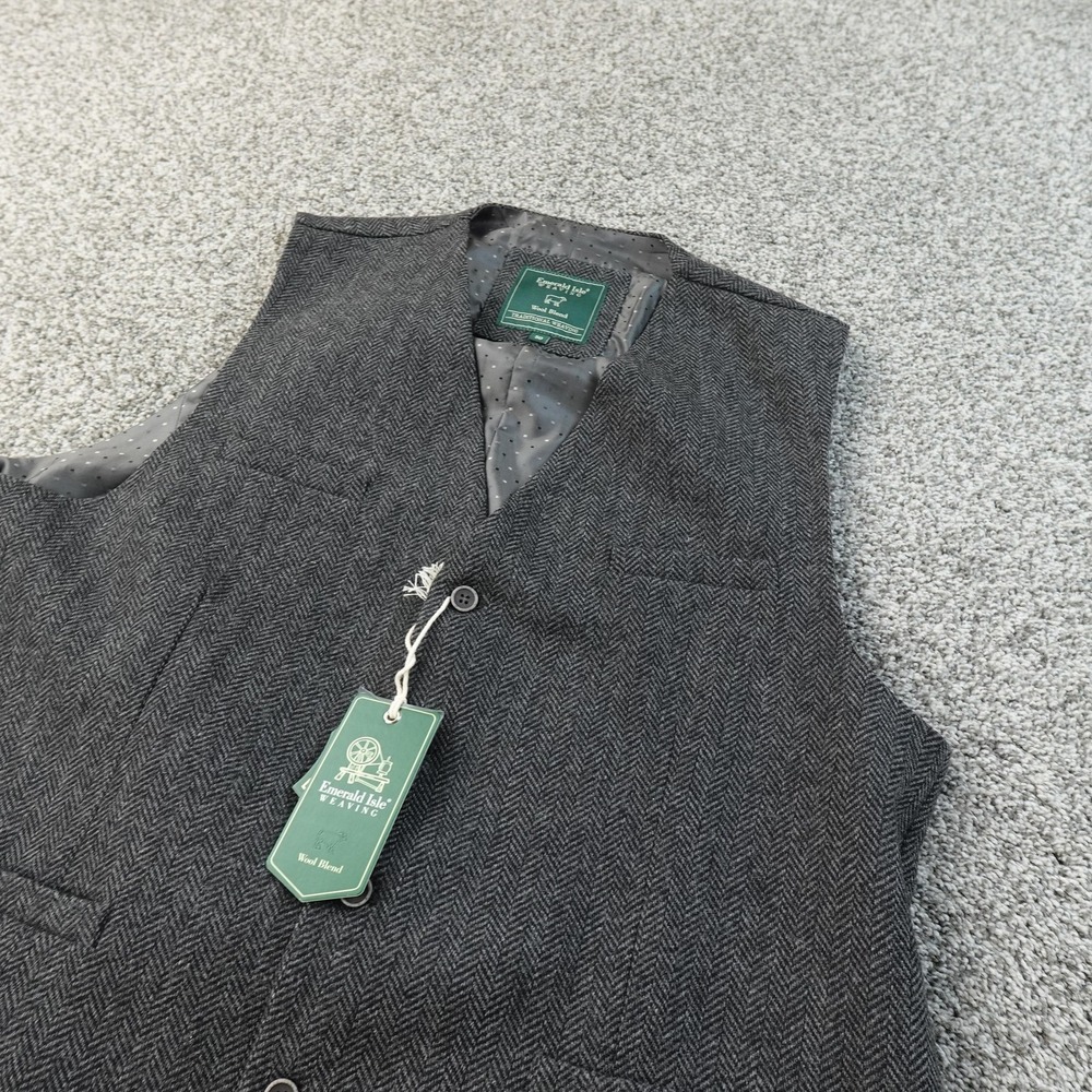 Emerald Isle Weaving Vest Mens 50‎ Black Gray Wool Herringbone Tweed Waistcoat